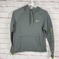 Nike Hoodie Womens Medium Gray Just Do It Swoosh Logo Pullover Fleece Sweatshirt