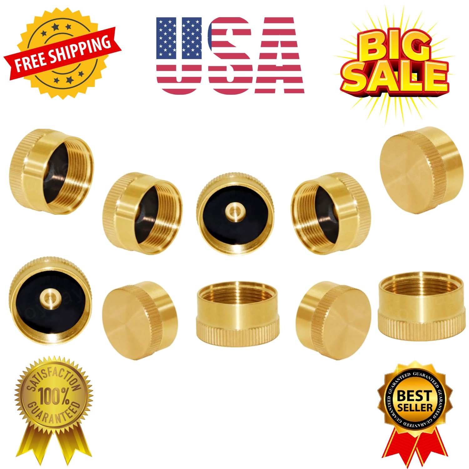 6Pcs Solid Brass Refill Propane Bottle Cap Universal for All 1 LB Gas Tank Cy...