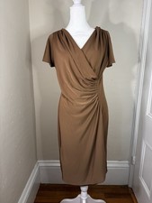 Talbots Women's Wrap Dress Medium Petite Brown Short Sleeve Knee Length Fall