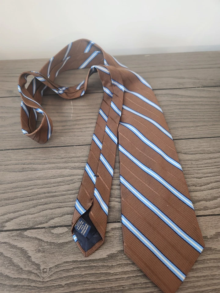 Corbata Brooks Brothers Makers Cuello Rayas Marrón Azul Mezcla Seda Negocios Preppy Foto 3 de 4