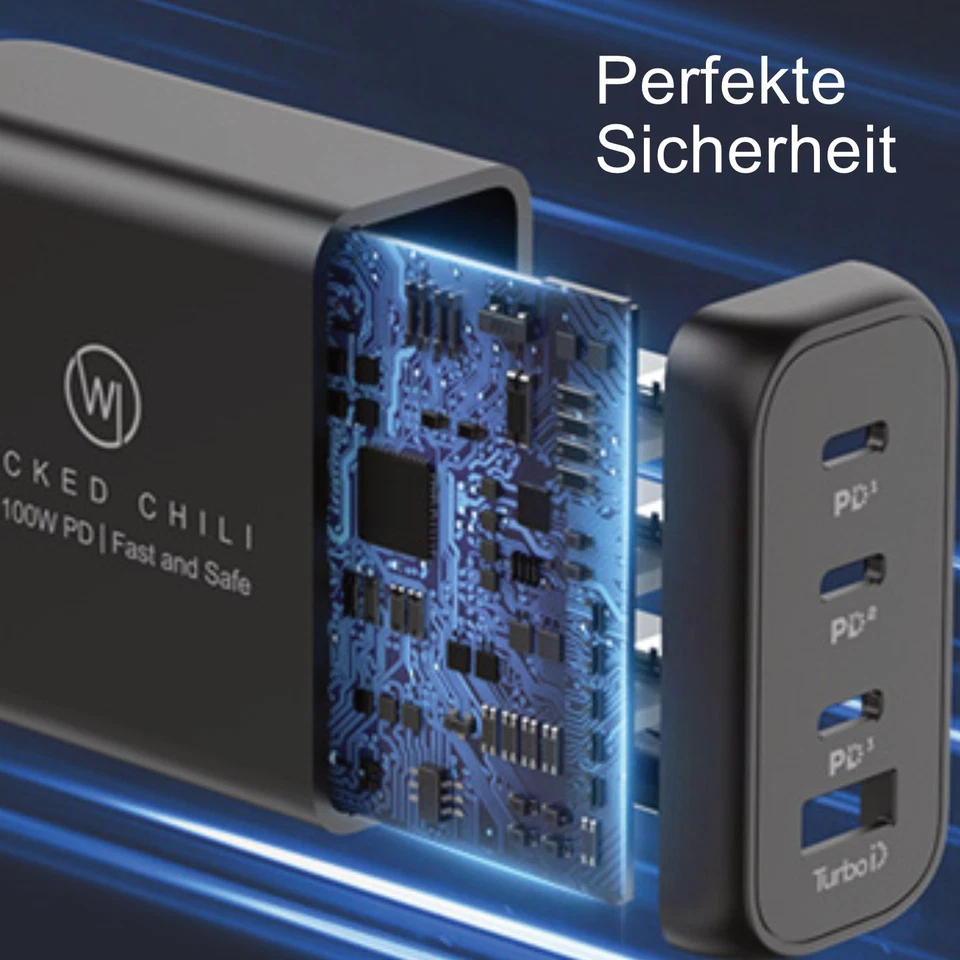 Wicked Chili 100W USB C GaN Netzteil Fast Charge Ladegerät iPhone iPad MacBook - Bild 4 von 4