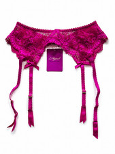 L'Agent by Agent Provocateur Lace Garter Belt Cerise Pink Size L/4 NWT