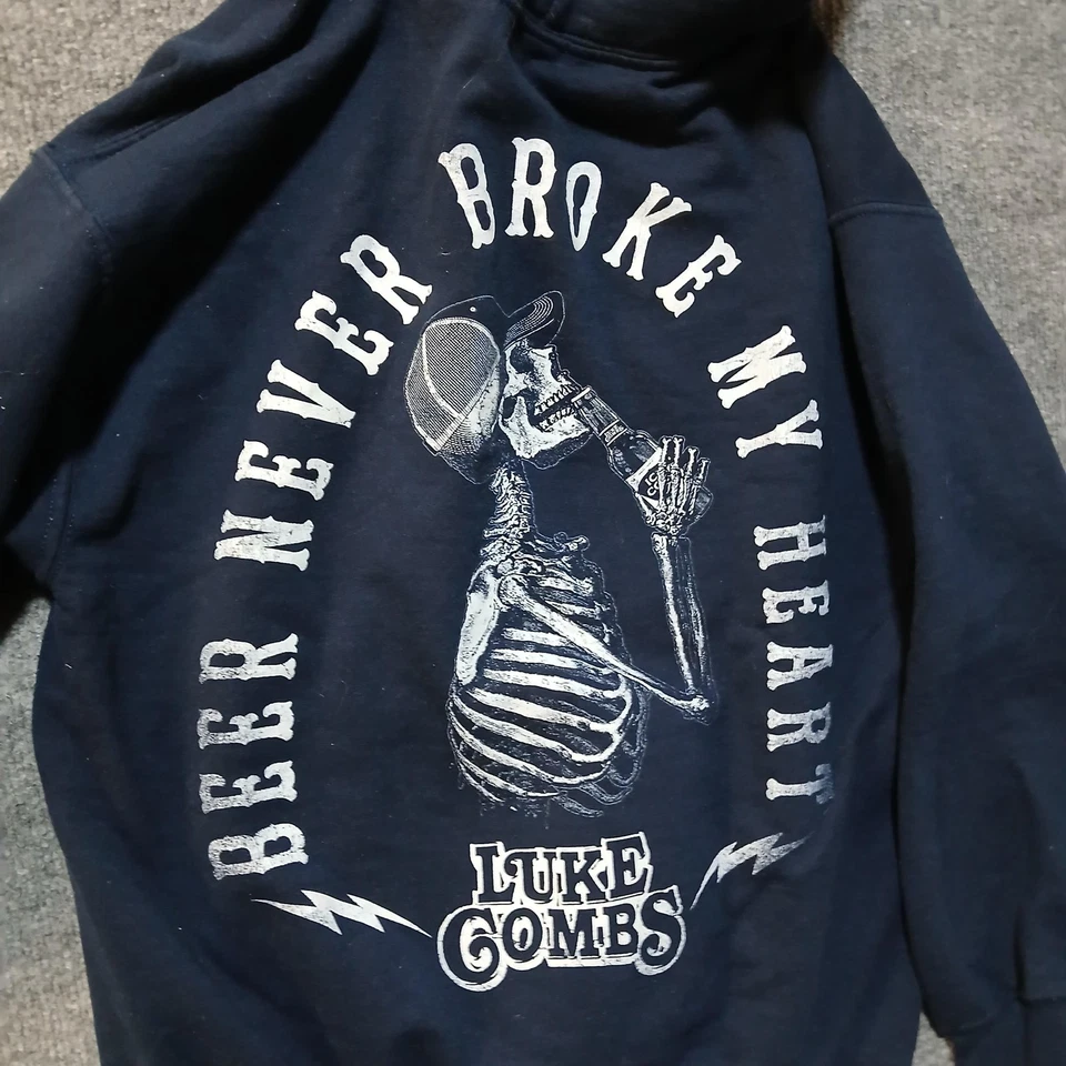 Sudadera con Capucha Luke Combs Para Hombre Mediana Cerveza Never Broke My Heart Gráfico Country Pullover Foto 4 de 4