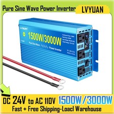 1500W Pure Sine Wave Inverter 24V to 110V 3000Wpeak LCD 3AC Converter Camping
