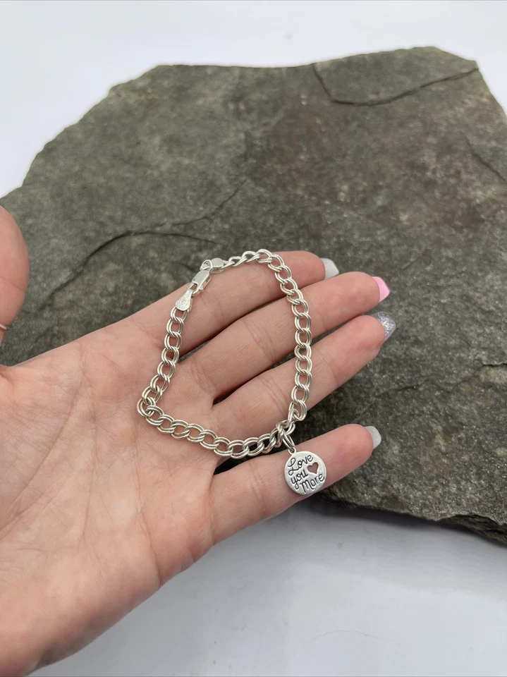 Impresionante pulsera con dije de plata de ley 925 y eslabones con dije “Love U More” #A88 Foto 2 de 4