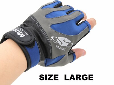 Mustad Half Finger Casting Gloves Cool Quick Dry Fingerless Fishing Gloves Large