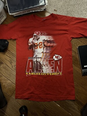 RARE VTG 90s Marcus Allen Chiefs Single Stitch Graphic Salem T-Shirt M Red USA