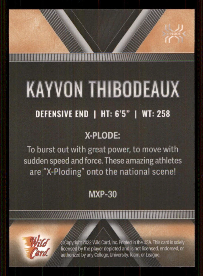 2022 Wild Card Matte Black X-Plode #MXP30 Kayvon Thibodeaux - Image 2 of 2