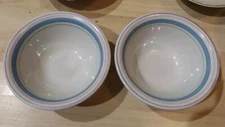 Set Of 2 Newcor Striped 7" Cereal Soup Bowls Stoneware Thailand Blue Pink Bands