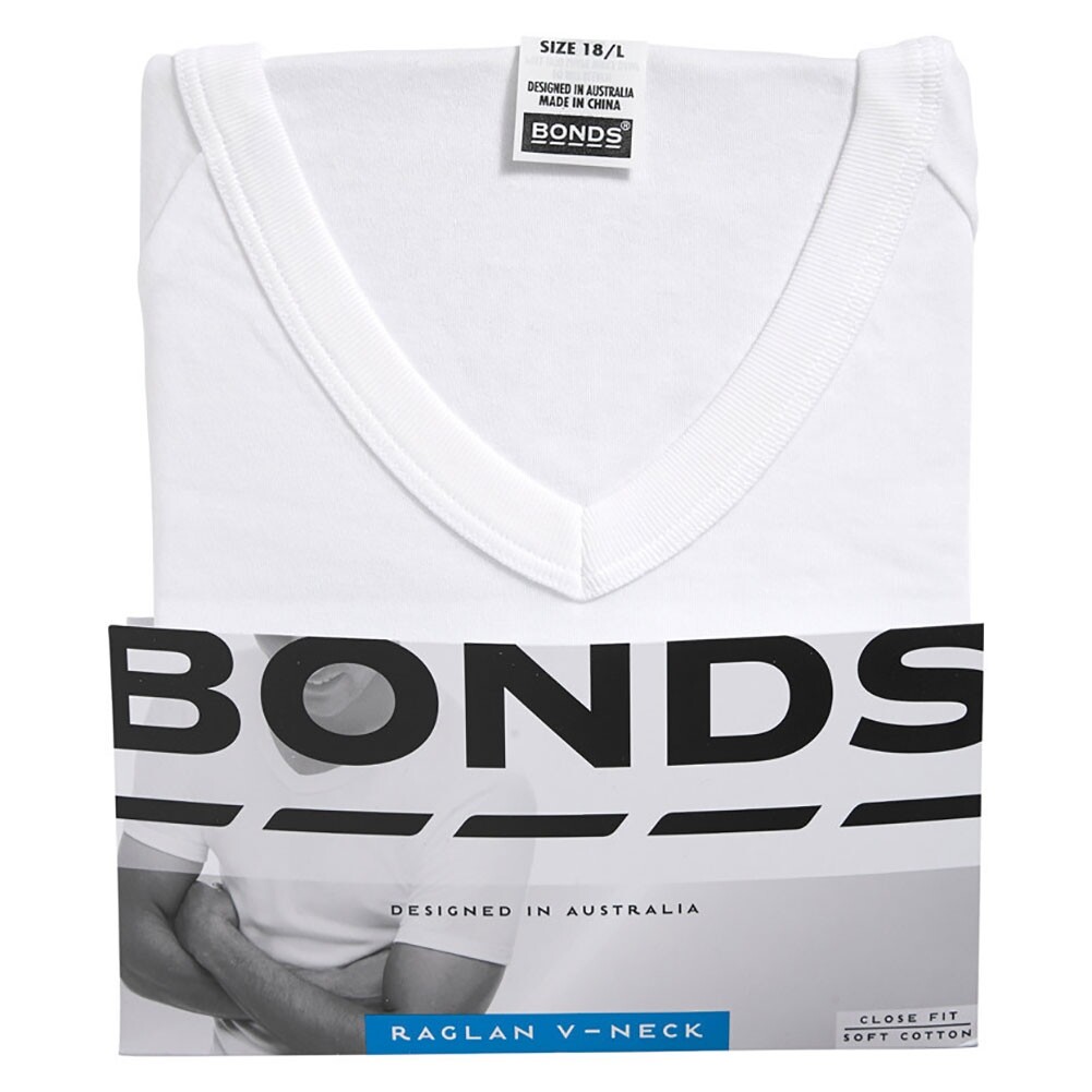 Bonds VNeck Raglan TShirt M976 White eBay