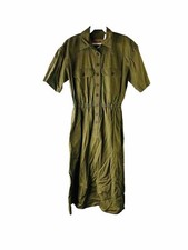 Vintage 90s Womens 6 Petite Button Front Pocket Military Dress