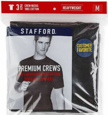 Stafford Heavyweight Cotton Crew Neck T-Shirts Pack Of 2 | 100% Cotton Black Tees | Small Size, 2-Pack - View #12