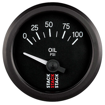 Stack Oil Pressure Gauge - Electrical (Black Dial Face, 0-100 PSI) - 52mm Dia - Picture 1 of 1