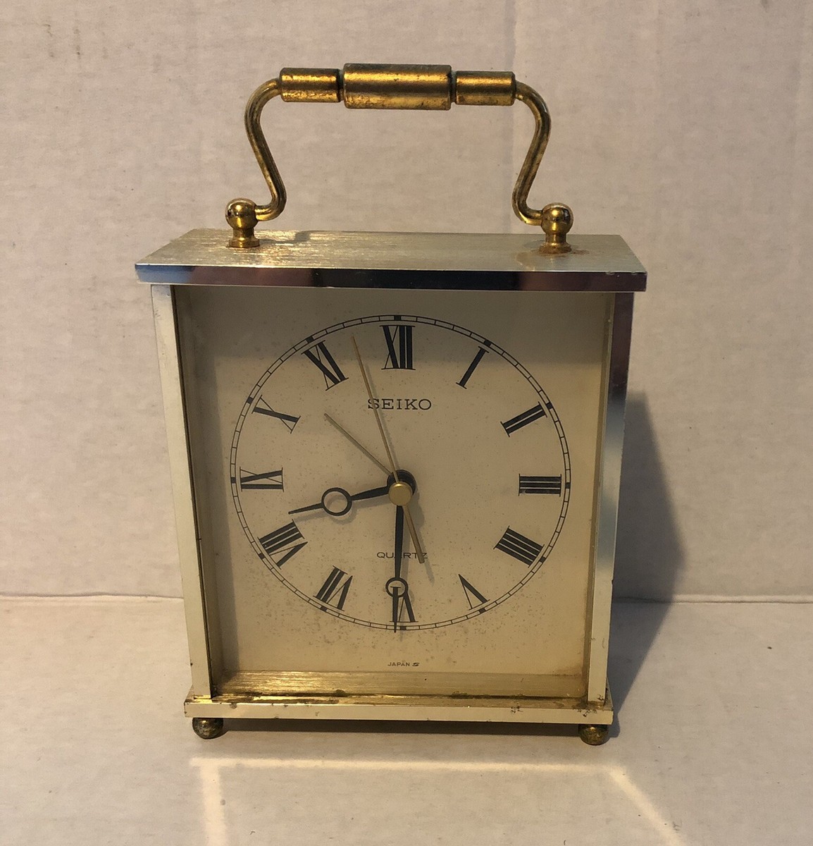 SEIKO Carriage Mantel Gold Tone Brass ALARM CLOCK