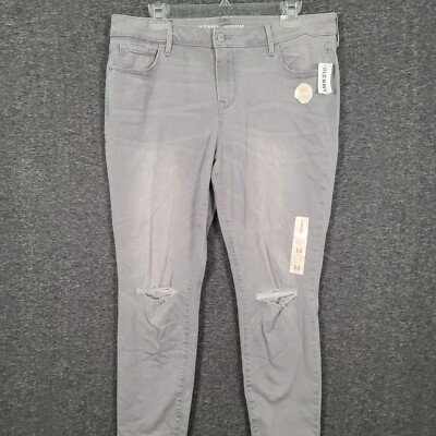 Old Navy Rockstar Super Skinny Jeans Womens 14 Gray Stretch Denim Ankle Mid  Rise