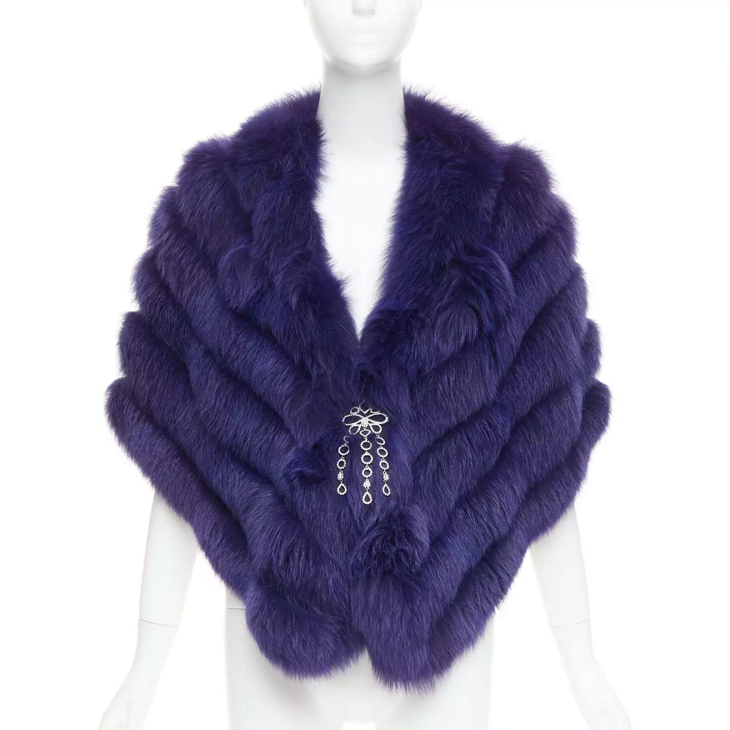CHRISTIAN DIOR John Galliano Vintage violet rare châle fourrure avec broche cristal
