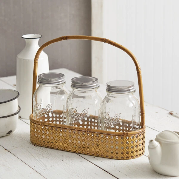 Bamboo metal Mason Jar Caddy with Jars