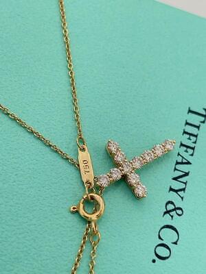 Authentic Tiffany & Co. Diamond Cross Pendant Necklace K18YG Authentic Tiffany & Co. Diamond Cross Pendant Necklace K18YG
