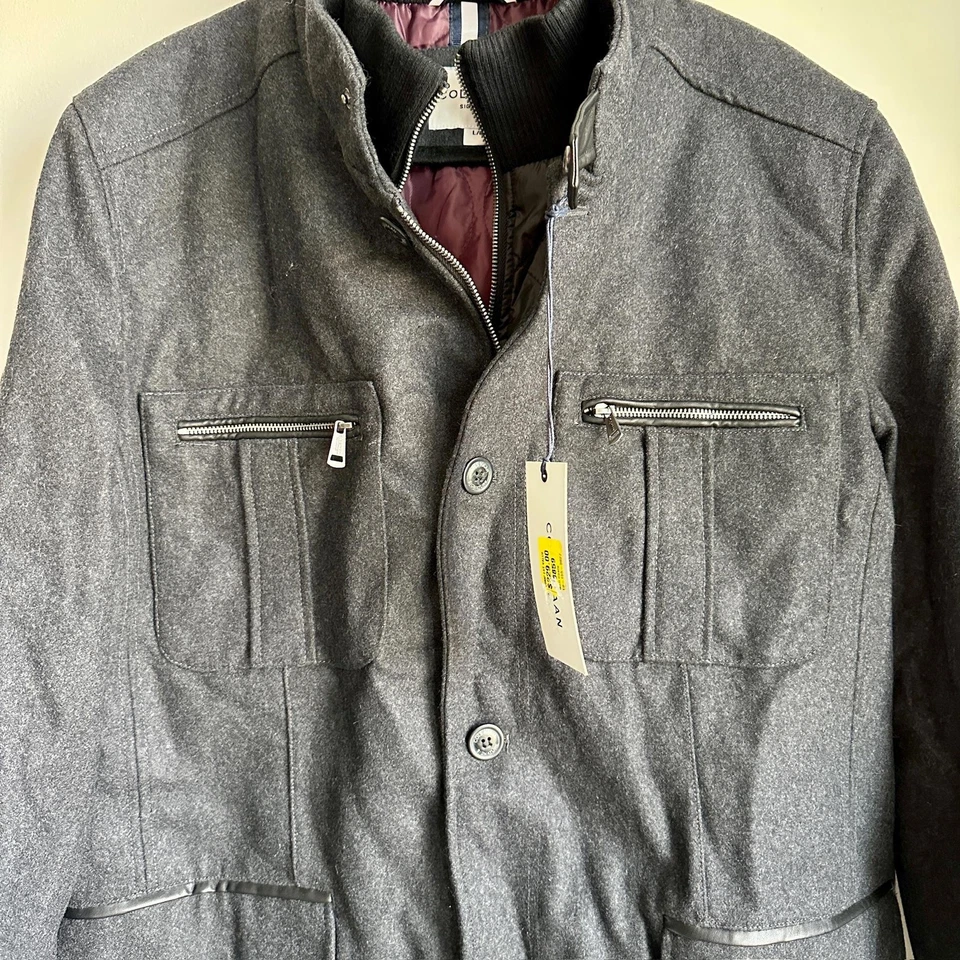 Cole Haan Signature Jacket Mens Large Gray Wool Blend Field Coat Quilted NWT - Image 2 of 4