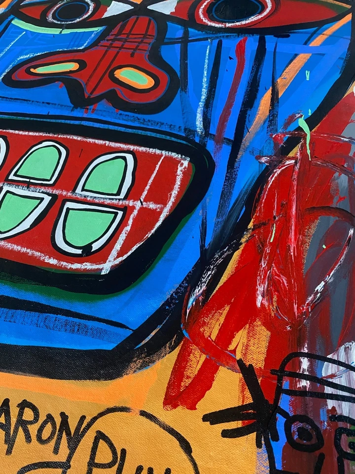 Rare Large King Samo Fits Basquiat on Canvas Signed 48 x 36 inches - Image 4 of 4