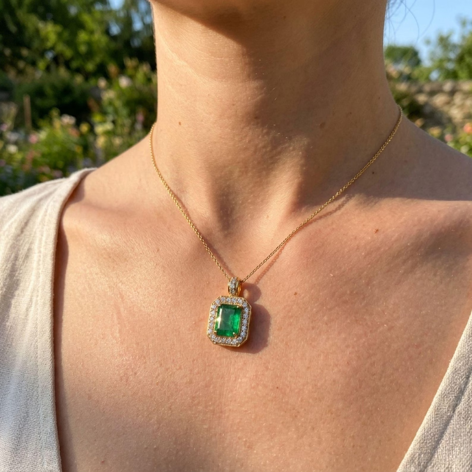 3Ct Emerald Cut Lab Created Green Emerald Women Pendant 14k Yellow Gold Plated