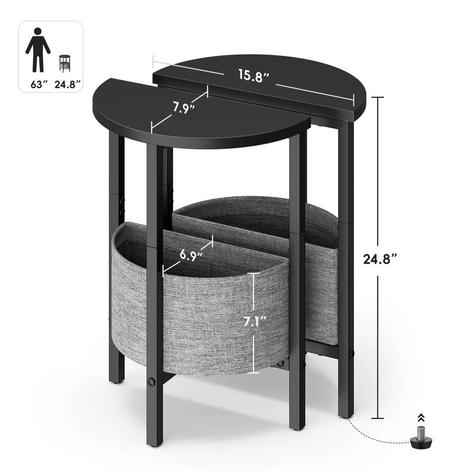 Small Round Side Table End Table, Tall Accent Table with Storage Basket, Set ... - Image 3 of 4