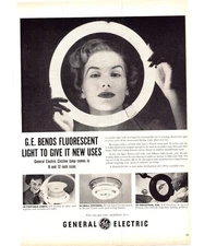 1952 GE General Electric Circline Fluorescent Light Vintage Print Ad Wall Art