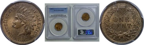 1874 1C Indian Head Cent PCGS MS-64 RB