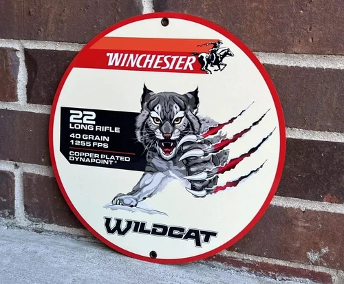14 Inch Winchester Ammunition Hunting Gun Vintage Style Metal Sign Wildcat Wolf