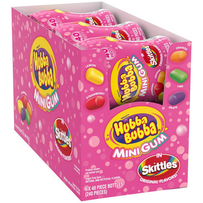 Minis SKITTLES Flavored Sugar-Free Bubble Gum Packs, Bulk Gum 6-Pack (240 Pieces