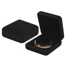 2 Pieces Metal Velvet Bracelet Gift Box, Small Bangle Holder Display Case Black