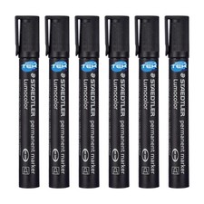 6 X Permanent Black Markers Staedtler Lumocolor 352 2mm