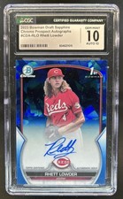 2023 Bowman Draft Sapphire Rhett Lowder Chrome Auto 1st #/199 Reds CGC 10