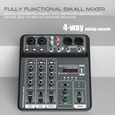 4 Channel Audio Mixer USB Bluetooth DJ Console 48V Phantom Power Karaoke