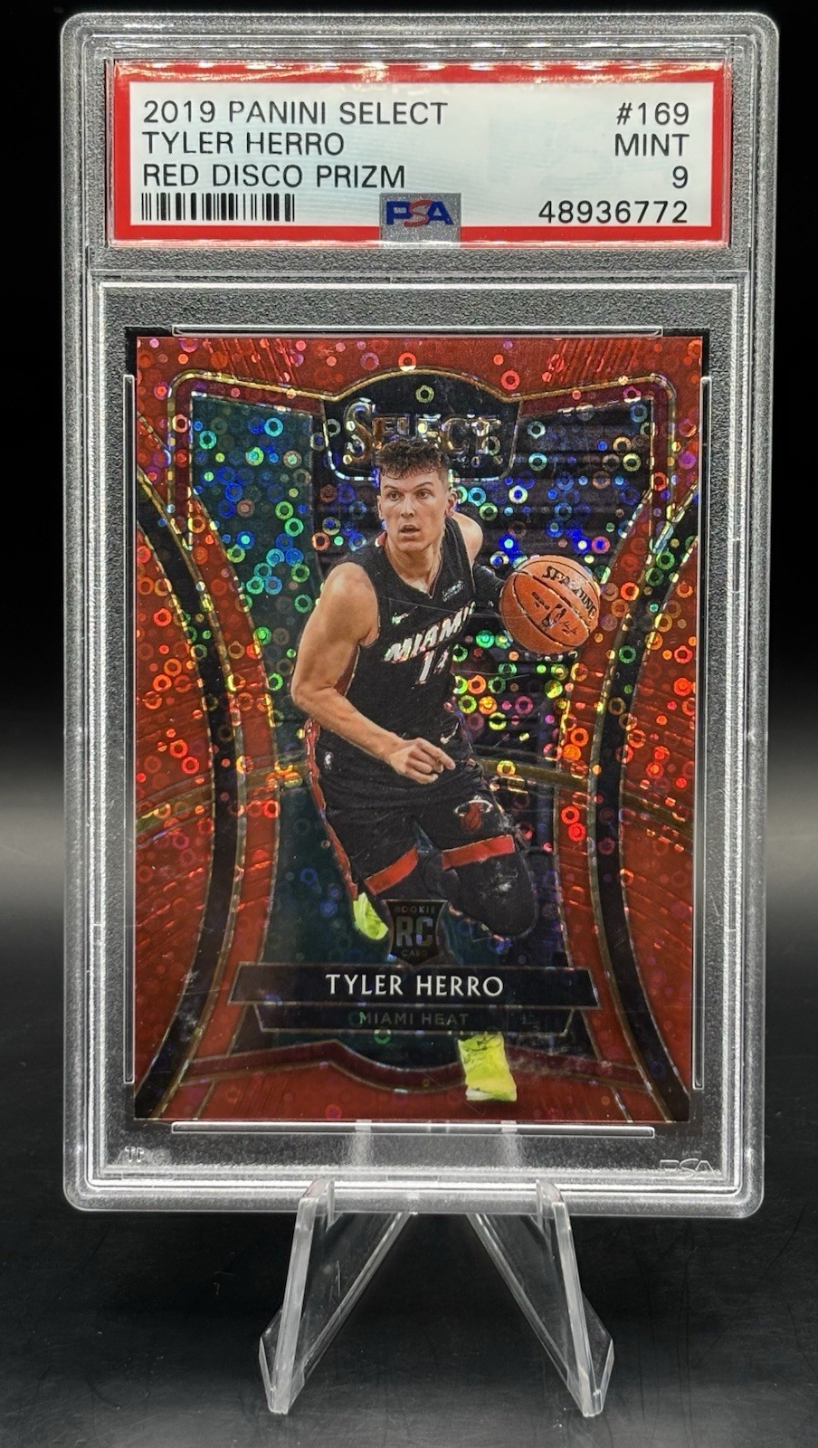2019 Panini Select Tyler Herro RC Red Disco /49 Premier Level Miami Heat PSA 9