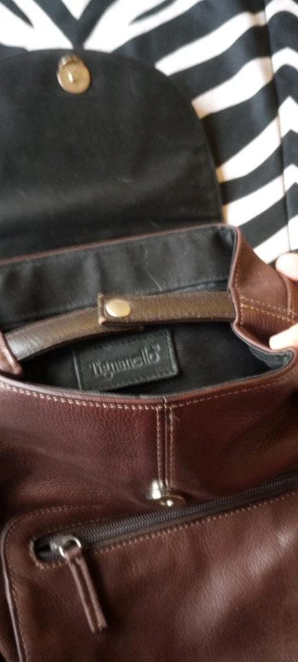 Tignanello Brown Leather Mini Backpack Adjustable Straps Multiple Pockets - Image 2 of 4