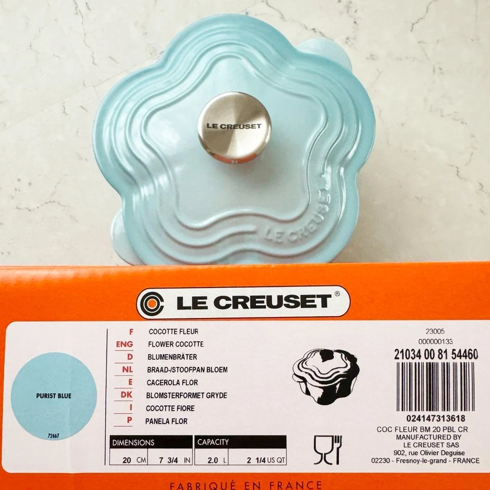 LE CREUSET Cocotte Fleur vaso da fiori vaso a due mani purista blu argento nu... - Immagine 4 di 4