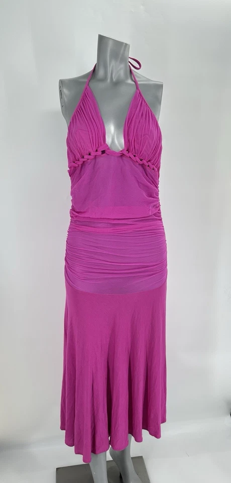 LA PERLA Pink Halter Cover Up Dress & Bikini Top Ruched Sheer Sz 48 US 12 - Image 2 of 4