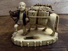 Vintage Japanese Celluloid Figurine - Man and Ox with Buckets Okimono Style
