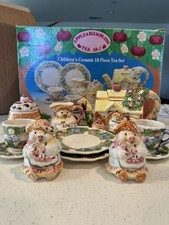 CERAMIC 12PC. TEA SET APPLE DUMPLING HAND PAINTED SET CHILDREN S 1994