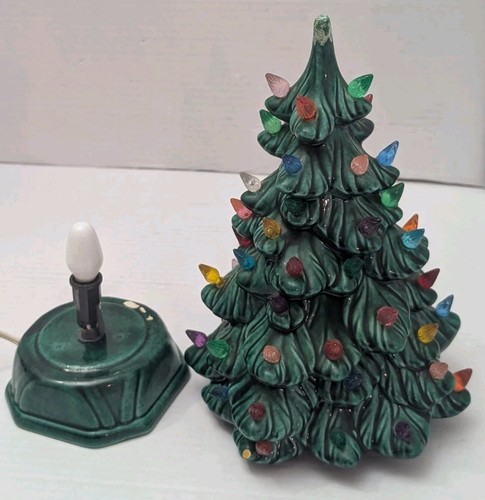 Albero di Natale vintage in ceramica verde alto 11" con base - Foto 8 di 10