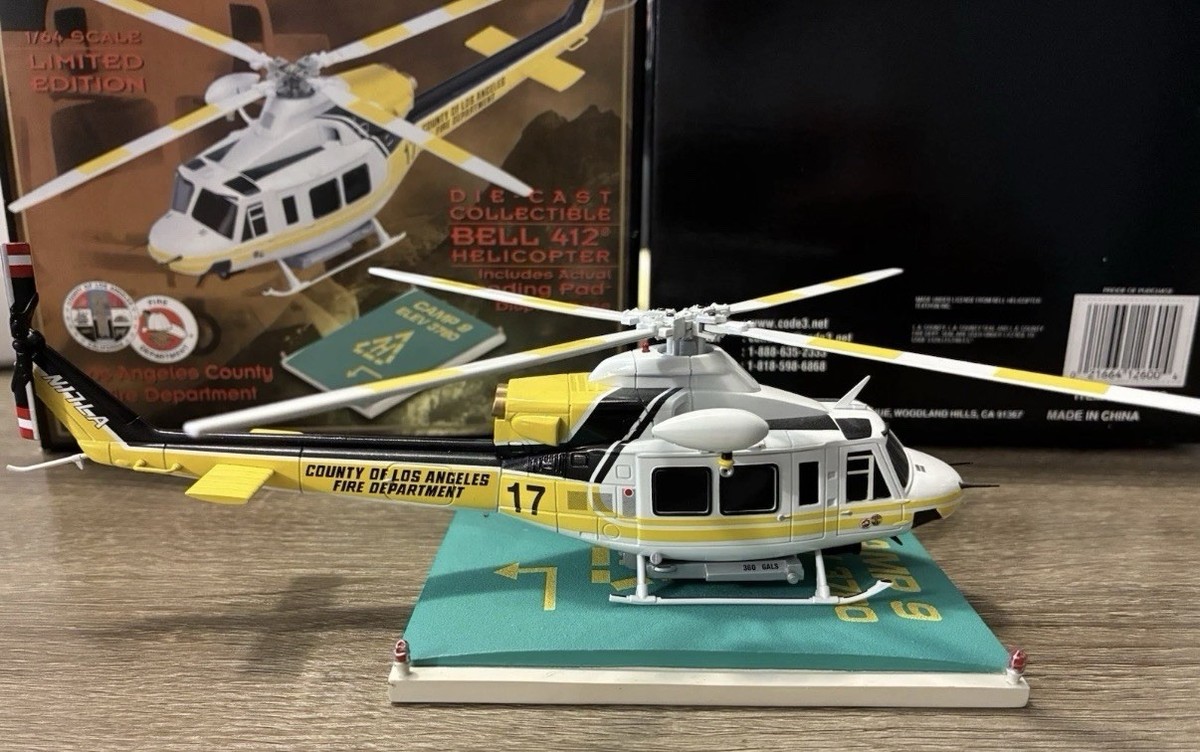 Code 3 (12600) 1/64 scale L A COUNTY Bell 412 Helicopter & Landing