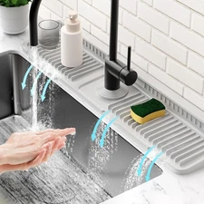 24'' Long Faucet Mat for Kitchen Sink Splash Guard 7° Slope Fast Self-Draining