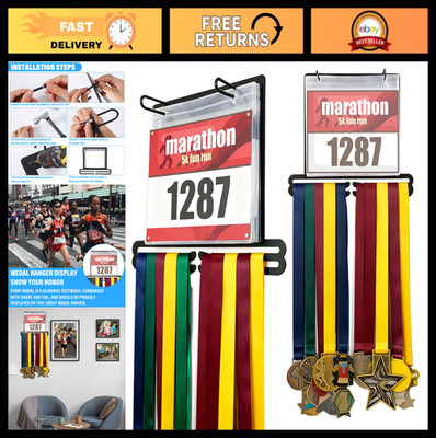 Medal & Race Bib Hanger Display Rack - Sturdy Wall-Mounted Holder for 40+ Medals