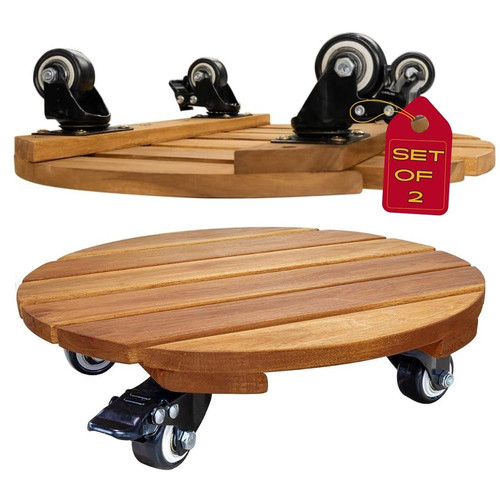 2pack 12inches Wood Plant Caddy with Wheels Heavy Duty, 264 Lbs Capacity, Aca...