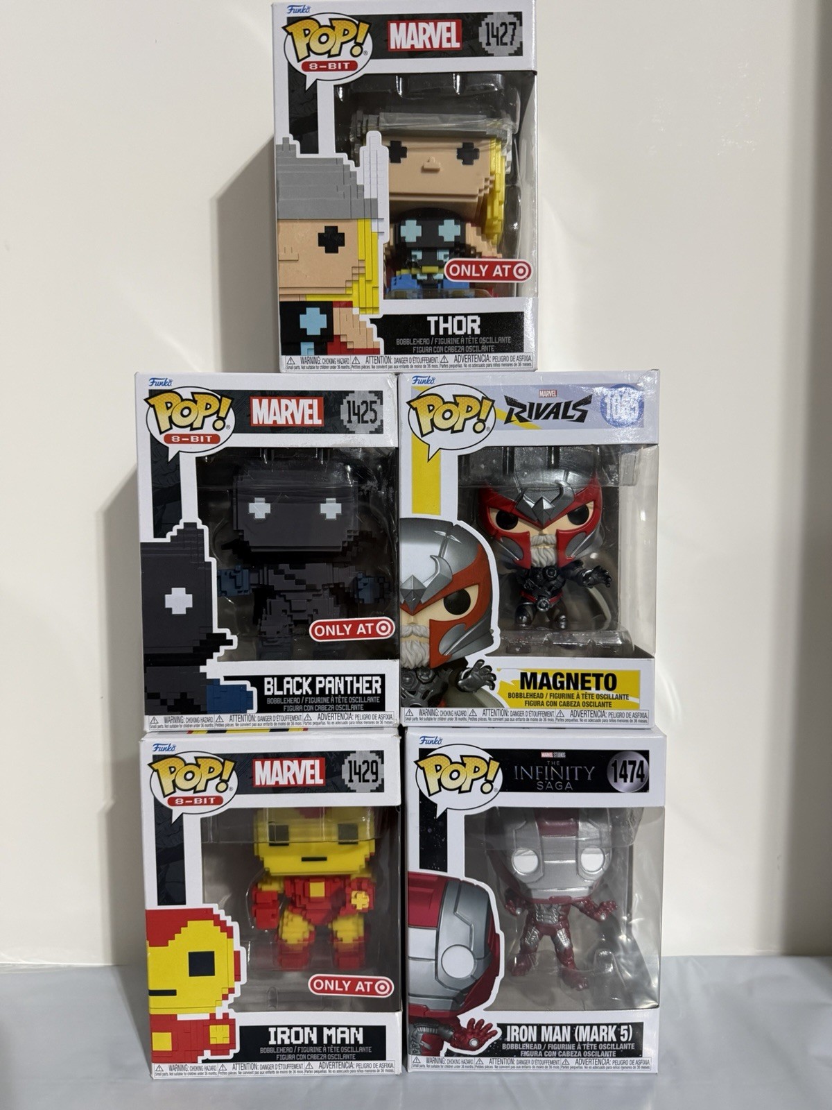 Funko Pop Marvel Iron Man,Magneto,Black Panther. Lot Of 5
