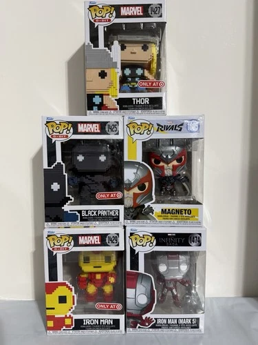Funko Pop Marvel Iron Man,Magneto,Black Panther. Lot Of 5
