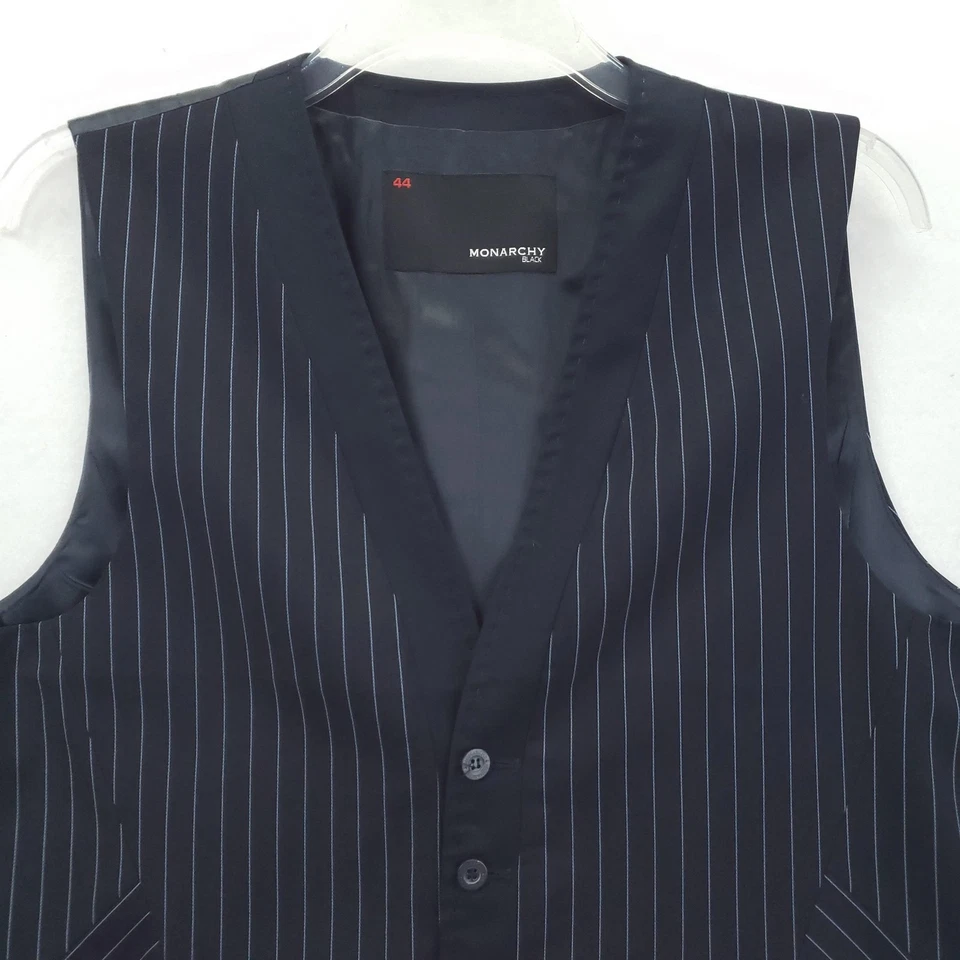 Chaleco Monarchy Negro Para Hombre 44 Negro Chaleco a Rayas Forrado 5 Botones Foto 3 de 4