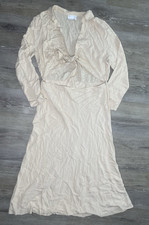 ASOS DESIGN Beige Solid A-Line Midi Dress Long Sleeve Zip Tie US 14