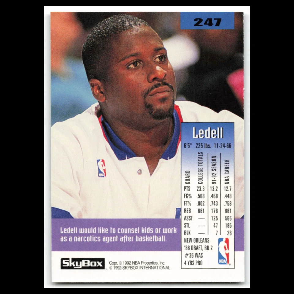 Ledell Eackles #247 1992 SkyBox Washington Bullets Basketball Card NBA NM - Image 2 of 3